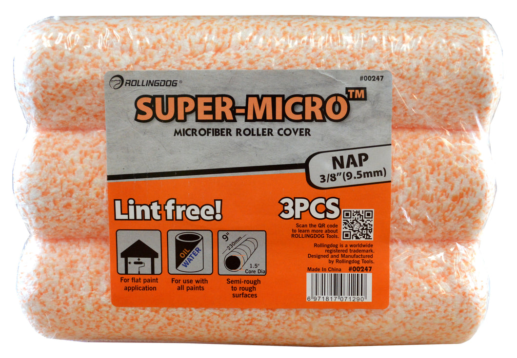 Paint Roller Sleeves 230mm Microfibre 9.5mm nap 3 pack Rolling Dog