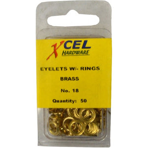 Eyelets - Brass with Rings 50-pce #18B 5.16mm Xcel