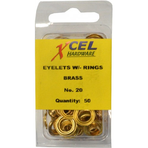 Eyelets - Brass with Rings 50-pce #20B 6.75mm Xcel