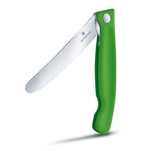 Folding Paring Knife Wavy Blade Green Handle Victorinox