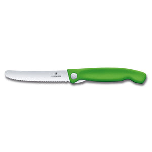 Folding Paring Knife Wavy Blade Green Handle Victorinox