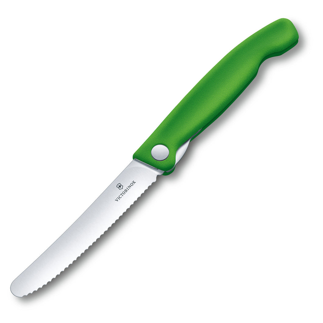 Folding Paring Knife Wavy Blade Green Handle Victorinox