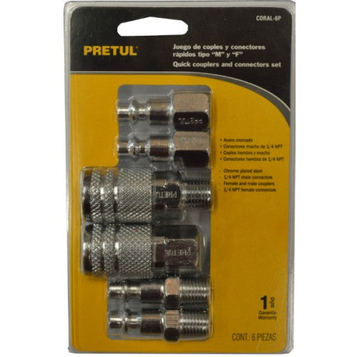 Air Hose Coupler Set 6-pc Steel for Compressor 1/4