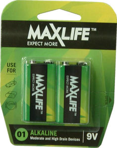 Batteries Alkaline - 9V 2-Pack Max-Life