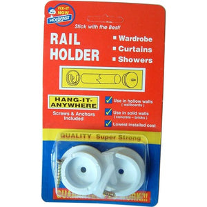 Wardrobe Rail Socket Brackets - 2pce White Plastic  Holdfast