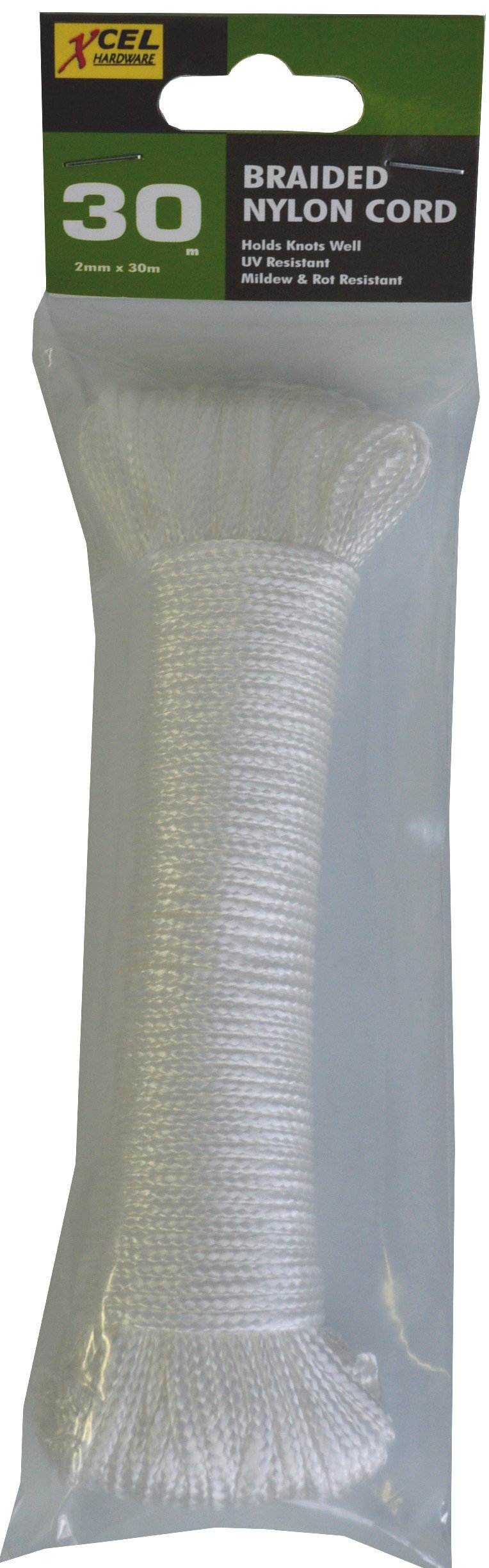 Braided Nylon Cord 30m White in Polybag 2mm Xcel