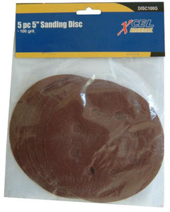 Sanding Disc with Holes & Velcro Backing 125mm 5-pce 100g Xcel
