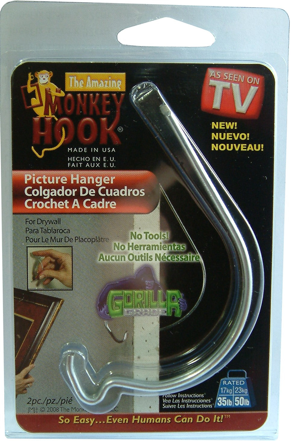 Monkey Hook Picture Hanger - Gorilla Grade Heavy Duty 2-pce