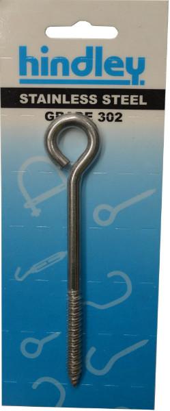 Screw Eye Stainless Steel 125mm x 6mm Carded Hindley