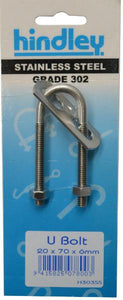 U Bolt Stainless Steel 19mm Carded Hindley
