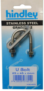 U Bolt Stainless Steel 25mm Carded Hindley