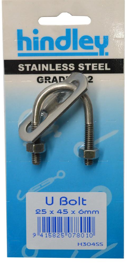 U Bolt Stainless Steel 25mm Carded Hindley