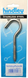Screw Hook Stainless Steel 117mm x 8mm Carded Hindley
