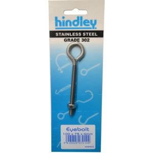 Eye Bolt Stainless Steel  6mm x 100mm Carded Hindley