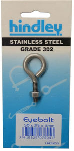 Eye Bolt Stainless Steel  6mm x 50mm Carded Hindley