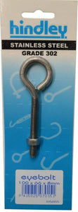 Eye Bolt Stainless Steel  8mm x 100mm Carded Hindley
