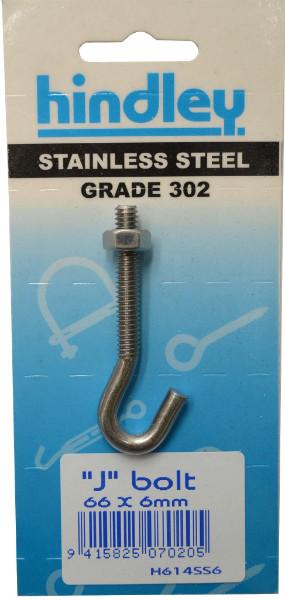 J Bolt Stainless Steel 6mm x 66mm Carded Hindley