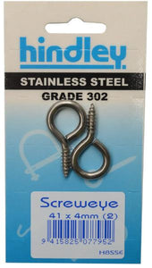 Screw Eye Stainless Steel 2-pce 41mm x 4mm Carded Hindley