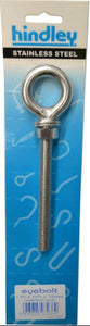 Eye Bolt Stainless Steel Welded Eye 12mm x 170mm Carded Hindley
