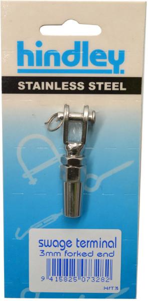 Wire Rope Swageless Terminal Forked Stainless Steel 3mm Carded Hindley