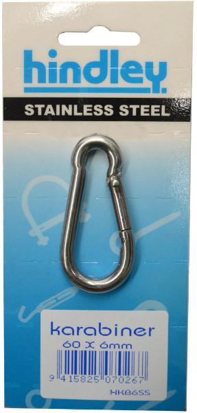 Karabiner Pear Shape Stainless Steel 60mm x 6mm Carded Hindley