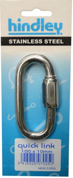 Karabiner Quicklink with Screw Lock Stainless Steel 100mm x 10mm Carded Hindley