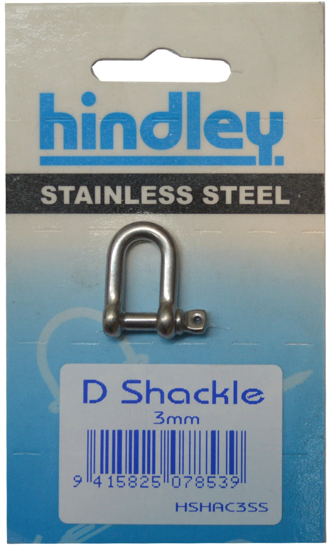 D Shackle Standard Stainless Steel 3mm Carded Hindley