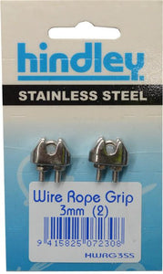 Wire Rope Grip Stainless Steel 2-pce 3mm Carded Hindley