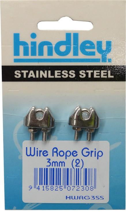 Wire Rope Grip Stainless Steel 2-pce 3mm Carded Hindley