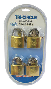 Padlocks Keyed Alike-set of 4 - 38mm Tri Circle