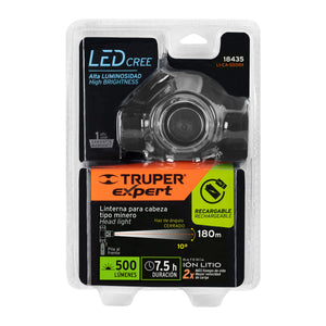 Headlight LED Rechargeable 500 Lumin 7.5hr USB Truper