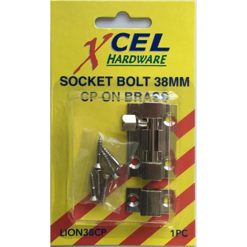 Socket Bolt - CP on Brass 38mm Carded Xcel