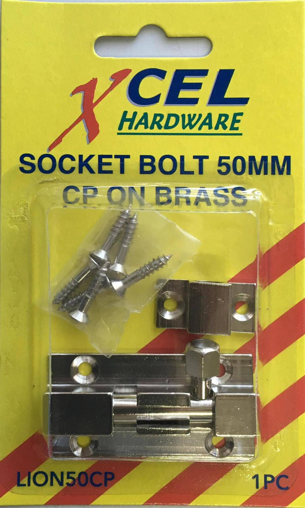 Socket Bolt - CP on Brass 50mm Carded Xcel