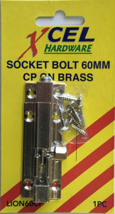 Socket Bolt - CP on Brass 60mm Carded Xcel