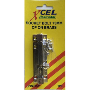 Socket Bolt - CP on Brass 75mm Carded Xcel