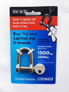 D Shackle Easy Tighten/Loosen Stainless Tested 1500Kg 8mm NU-D