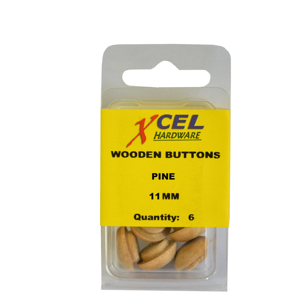 Wooden Pin Buttons - Pine 6-pce 11mm Xcel