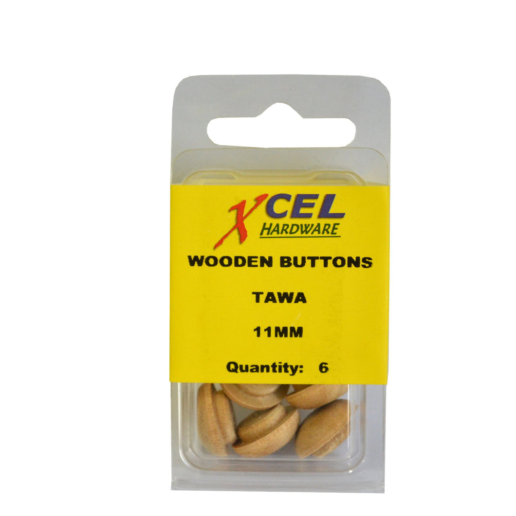 Wooden Pin Buttons - Tawa 6-pce 11mm Xcel