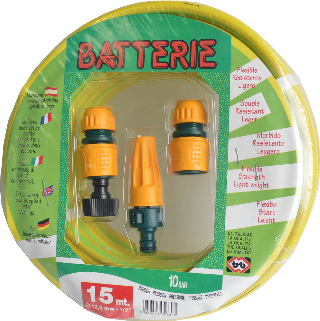 Plastic Garden Hose with Fittings 12mm x 15m Batterie