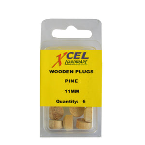 Wooden Plug Buttons - Pine 6-pce 11mm Xcel