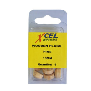 Wooden Plug Buttons - Pine 6-pce 13mm Xcel