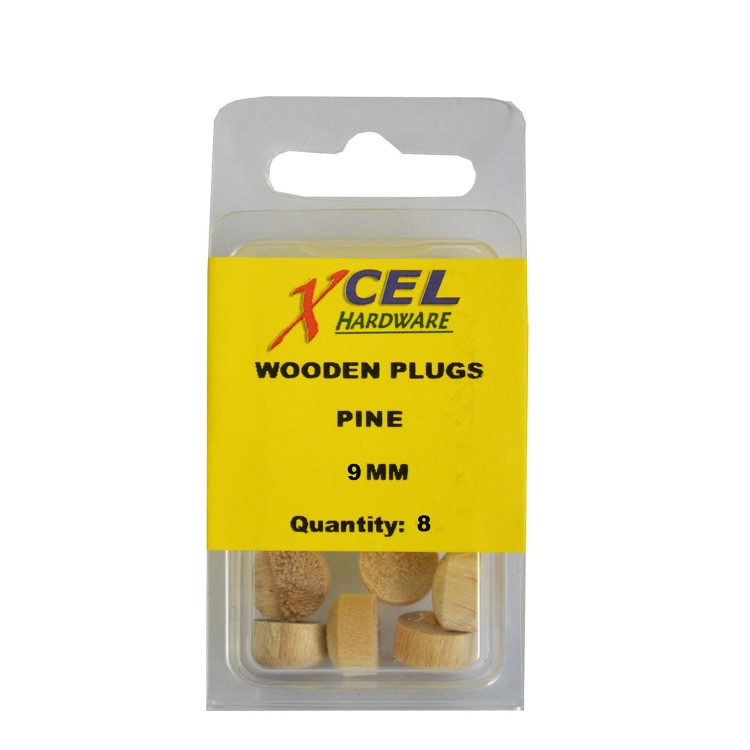 Wooden Plug Buttons - Pine 8-pce 9mm Xcel