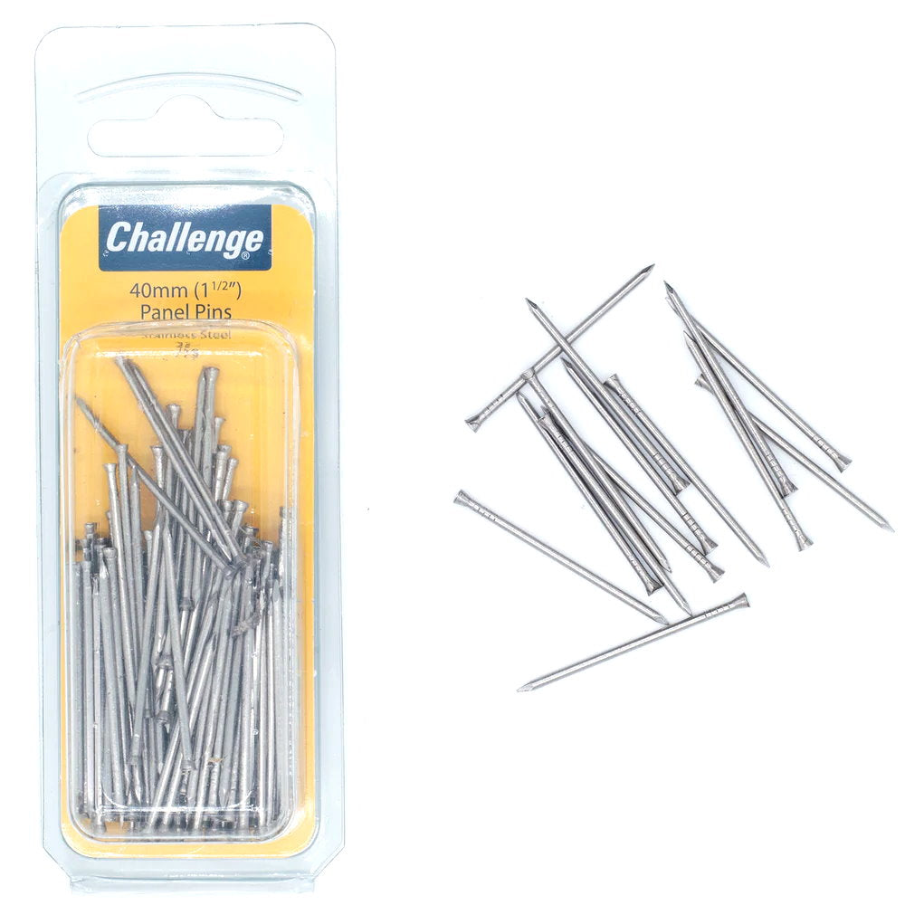 Panel Pins Stainless Steel - 75gm Blister Pack 40mm Challenge