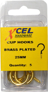 Cup Hooks - Round BP 5-pce 25mm Prepax