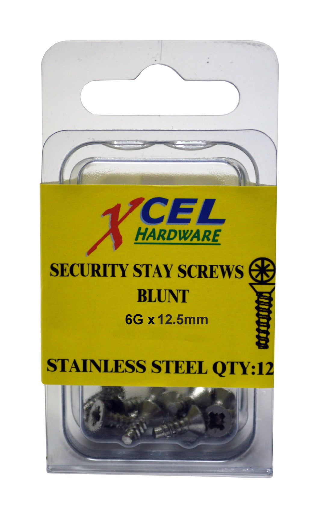 Security Stay Screws Blunt - Stainless Steel 12-pce 12.5mm x 6g Prepax