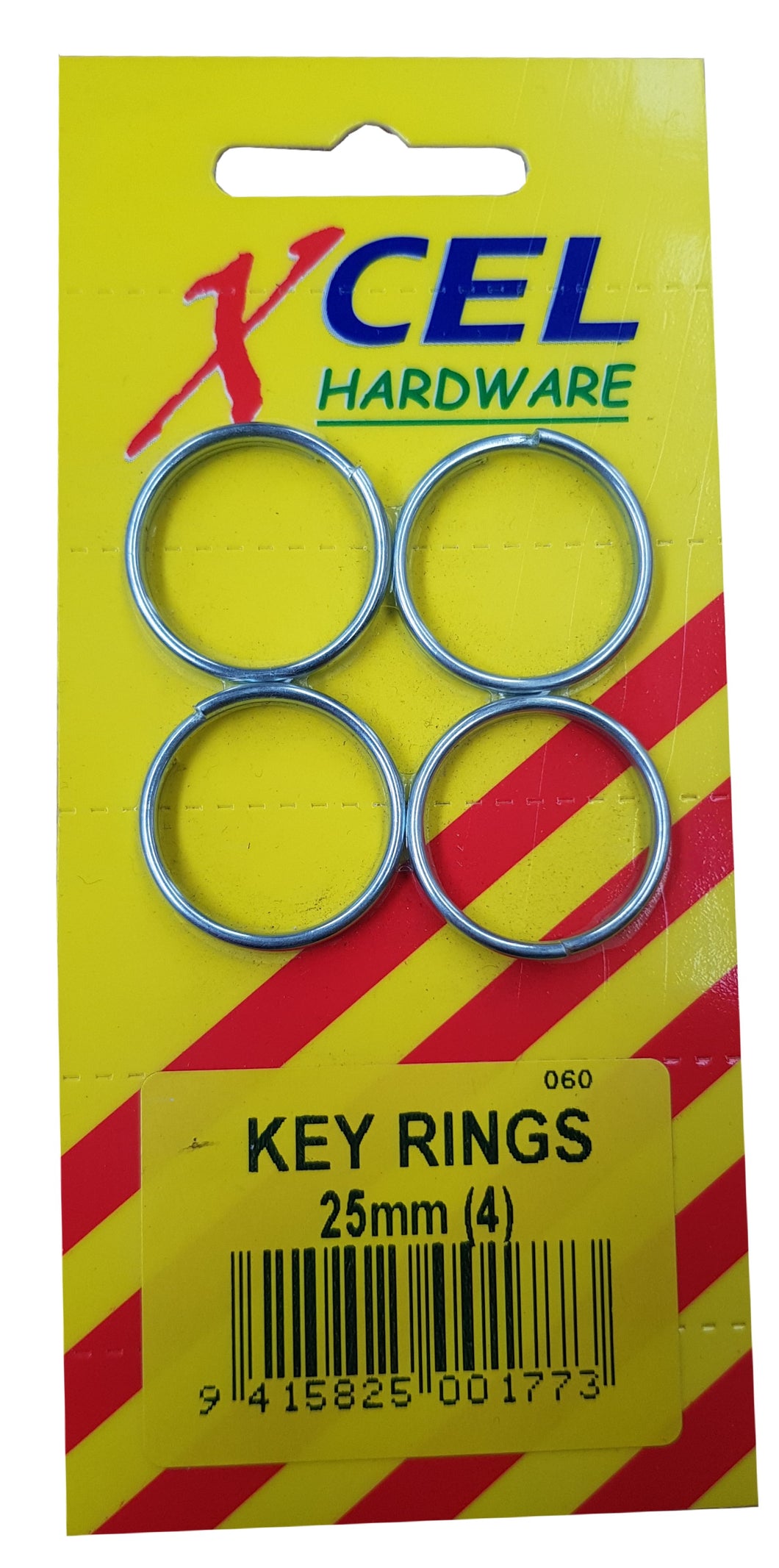Key Rings - Spring Steel NP 4-pce 25mm Carded Xcel