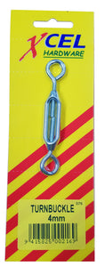 Turnbuckle Open Body Alloy Eye & Eye 4mm Carded Xcel