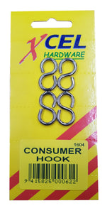 Chain Consumer S-Hooks NP 4-pce  Carded Xcel