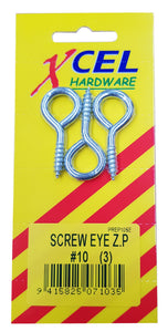 Screw Eyes ZP #10 3-pce 41mm x 3.9mm Carded Xcel