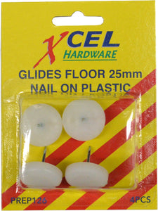 Floor Glides - Nail On Plastic 4-pce 25mm Carded Xcel